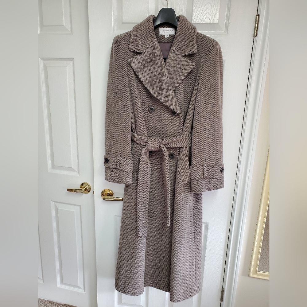 Gorgeous Women's Brown Herringbone Double-Breasted Winter Coat Alpaca Wool - Picture 13 of 15
